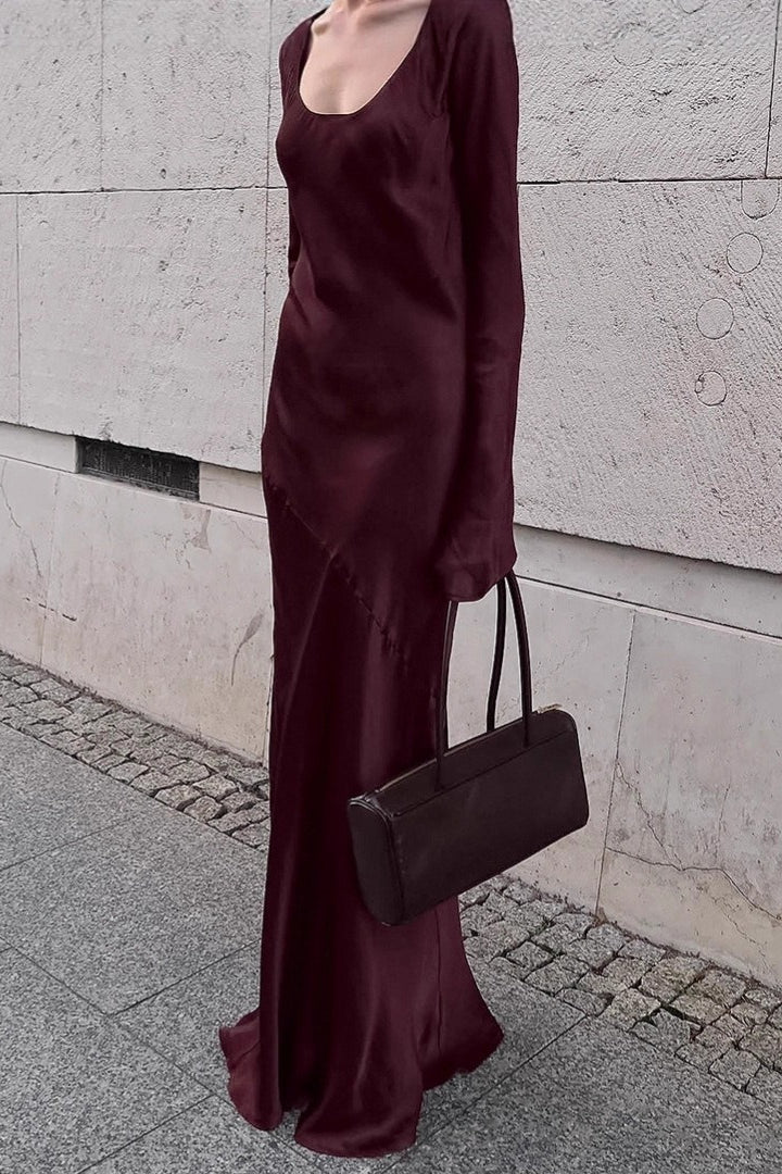 Mermaid U-neck Satin Color Maxi Dress