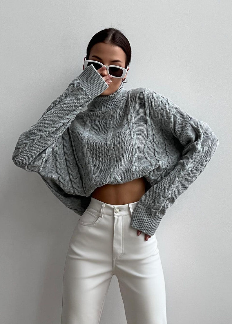 Cable Knit Cropped Turtleneck Sweater – ’s Chunky Knit Pullover