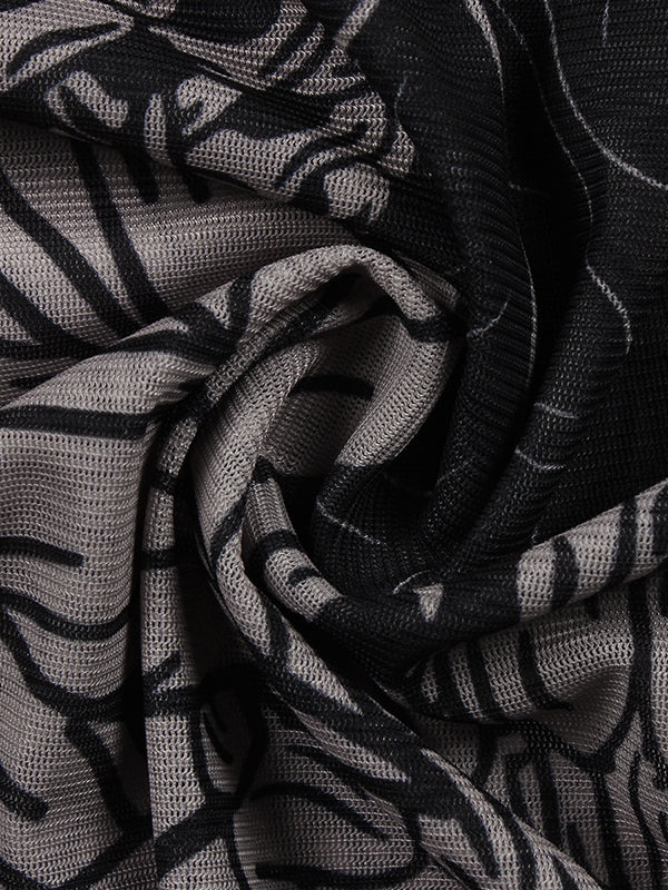 Long Sleeves Skinny Printed See-through Split-joint High Neck Evening Dresses Maxi Dresses