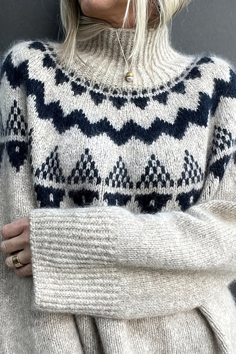 Slouchy Jacquard Loose Knit Pullover Sweater