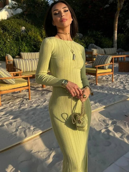 Knitted Sweater Long Dress Bodycon Elastic Long Sleeve Vestido Autumn/winter New Tight Party Evening Dress