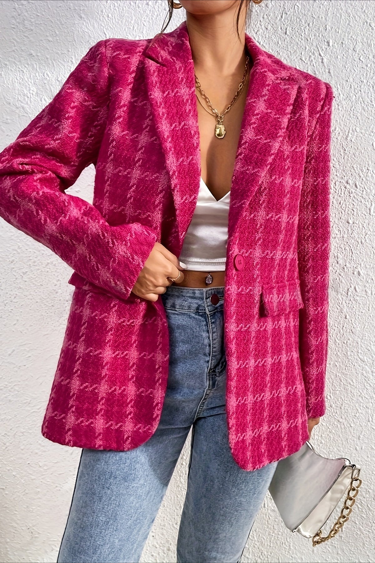 Red Plaid Blazer Coat
