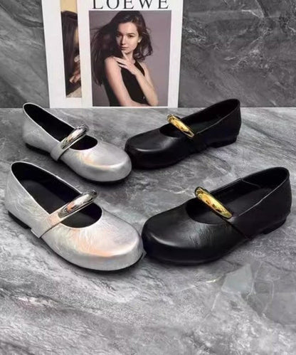 Splicing Comfy Flat Shoes Black Faux Leather