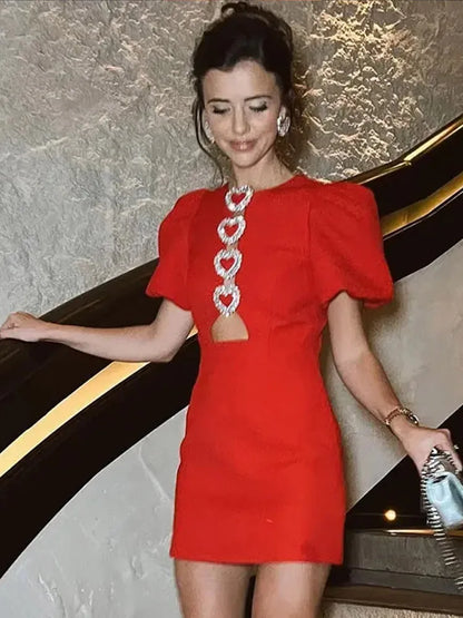 Puff Sleeve Bow Mini Dress for Spring Summer High-waist Short Dresses Female Party Looks