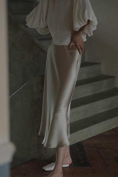 High Waist Satin Midi Skirt