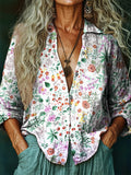 Women's Hippie Art Floral Print V-Neck Shirt