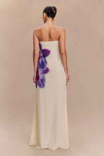 Color-block Print Strapless Midi Dress