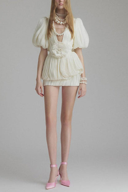 High Waist Ruched 3d Mini Dress