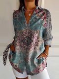 Women's Ethnic Pattern Art Print Casual Cotton Shirt