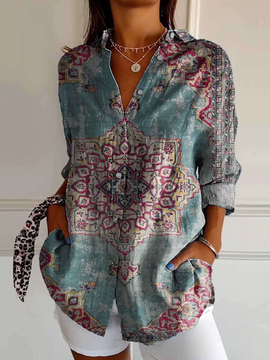 Women's Ethnic Pattern Art Print Casual Cotton Shirt