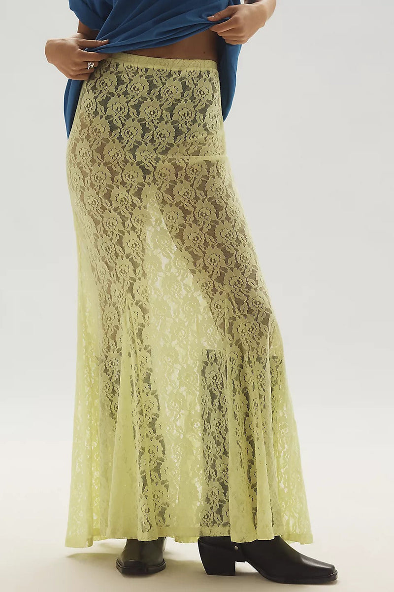Sheer Embroidered Lace Maxi Skirt