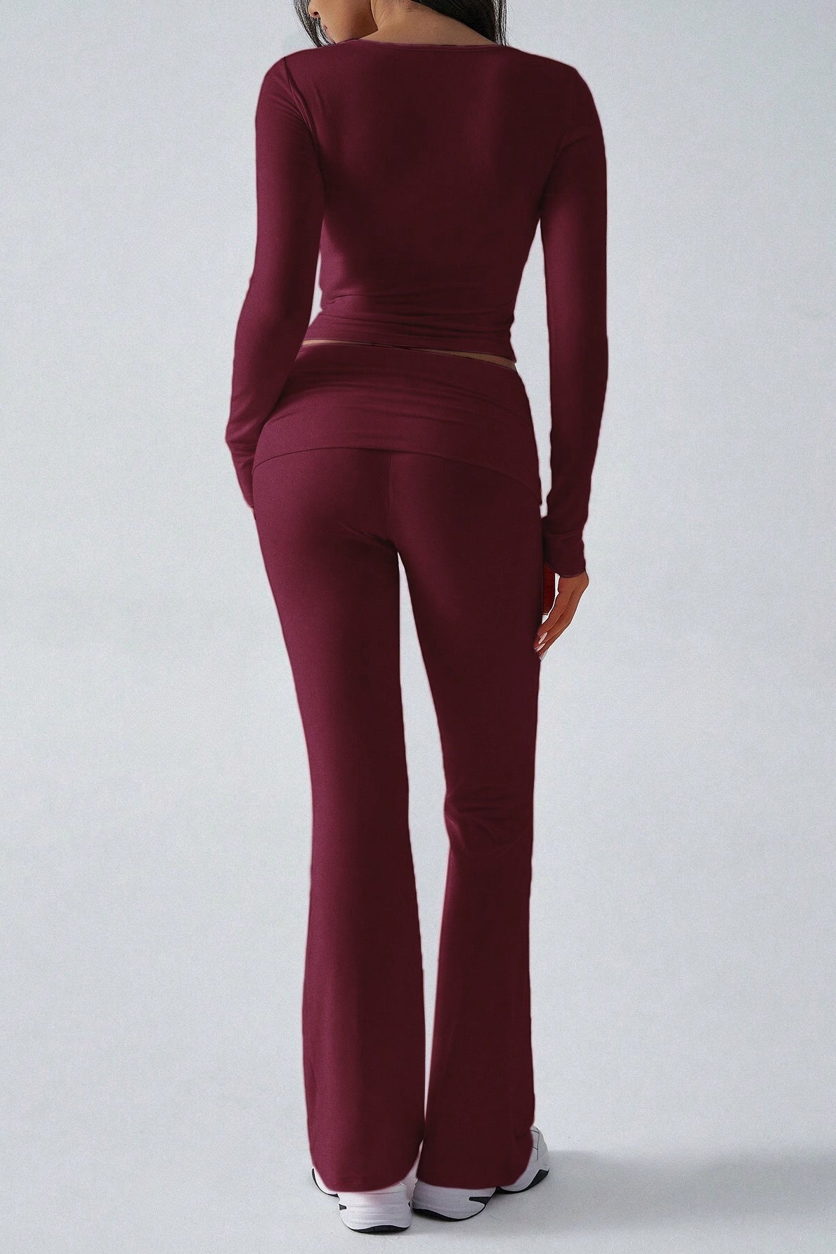 V Neck Flared Stretch Two Piece Pants Set