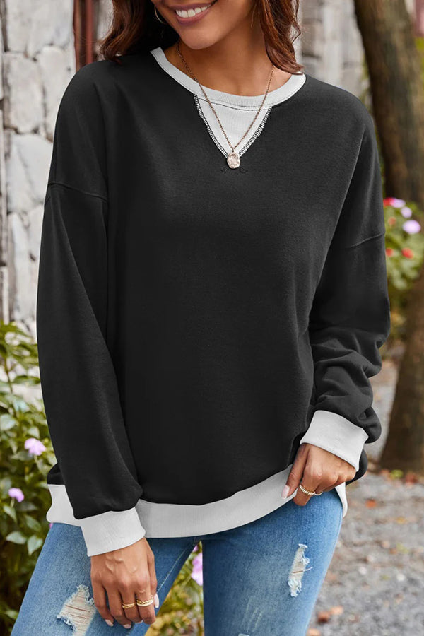 Fashionable Contrasting Color Loose Long-sleeved Sweatshirt