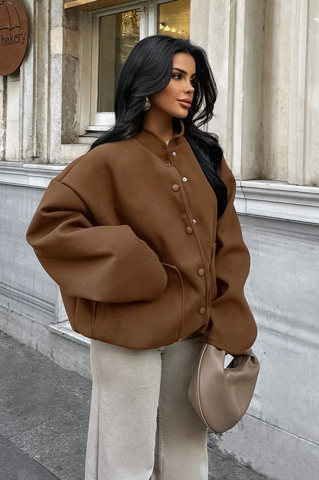 Thick Wool Brown Elastic Hem Coat