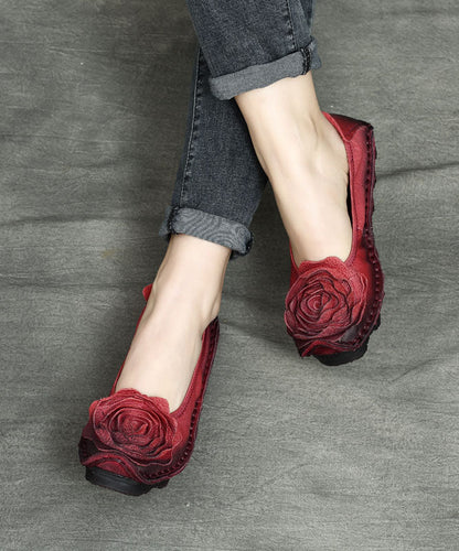 Handmade Splicing Flats Red Cowhide Leather Penny Loafers