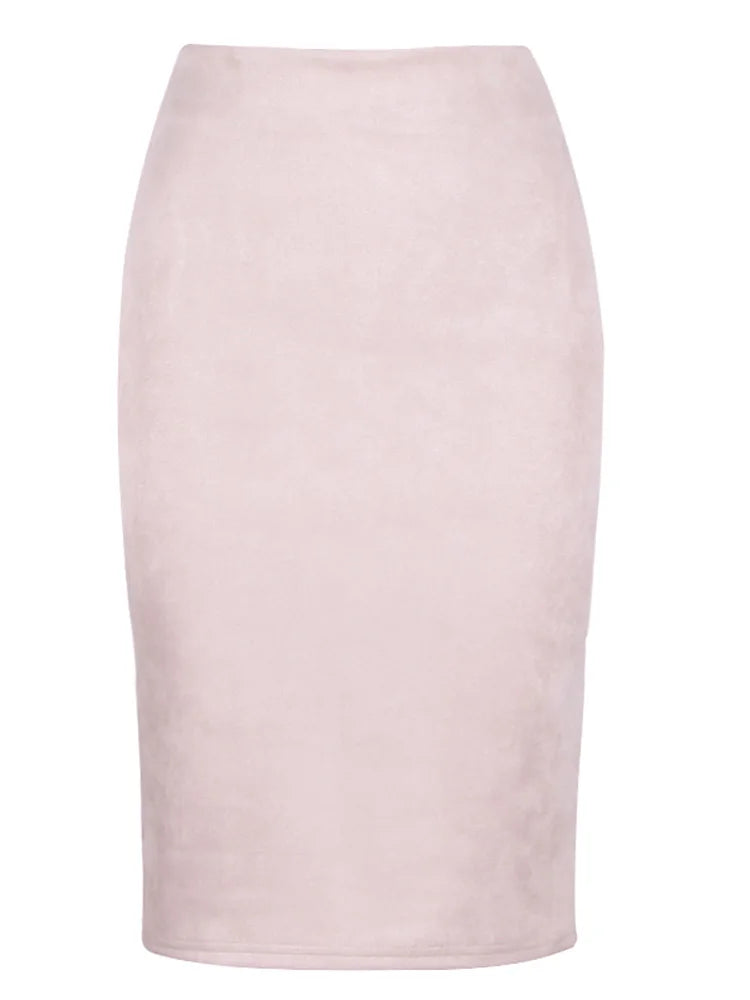 Empire Skirts Spring Faux Suede Pencil Skirt High Waist Bodycon Split Thick Stretchy Skirts
