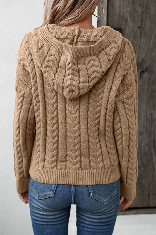Color Button-front Hooded Thick Warm Sweater