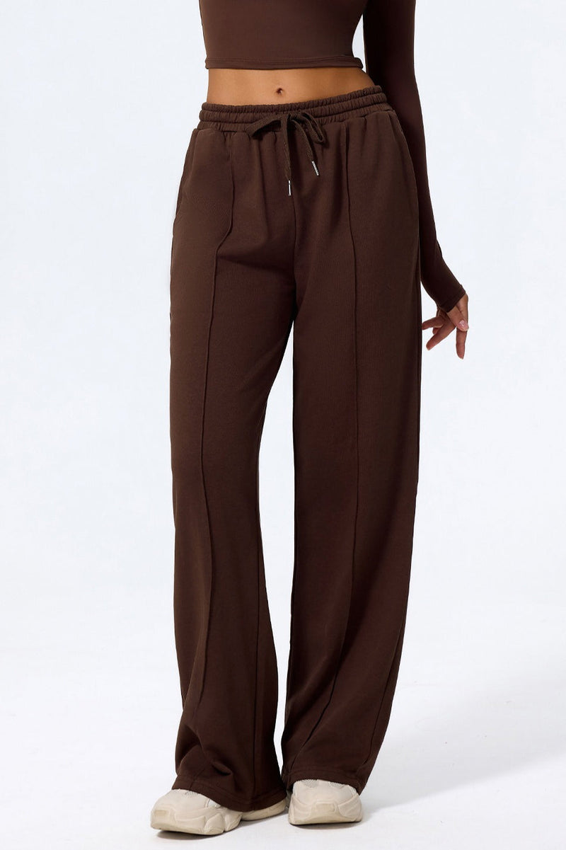 Relaxed Straight Leg High Waist Knit Pants