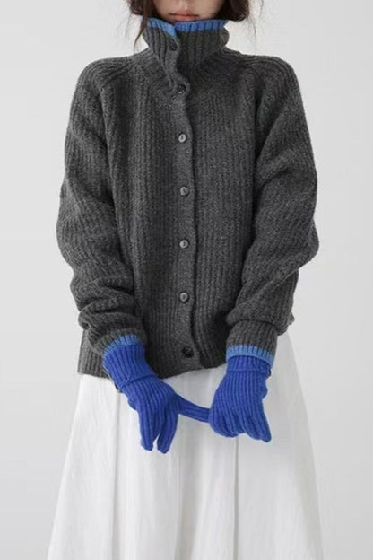 High Neck Shawl Collar Relaxed Sweater