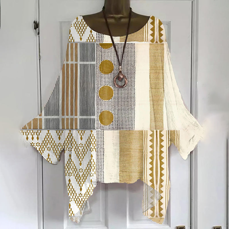 Vintage Abstract Geometric Art Print Cotton And Linen Casual Shirt elevenforest
