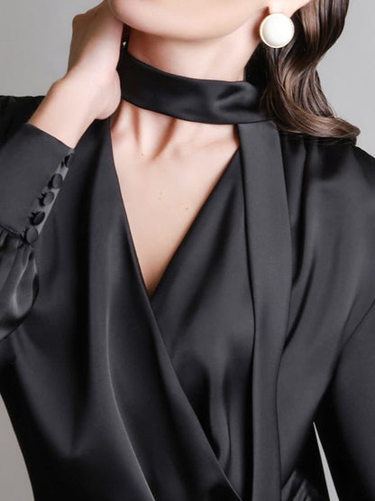 V-neck Tie Slim Fit Blouse