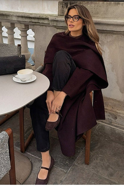 Scarf Collar Long Overcoat
