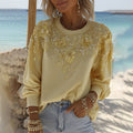 Women's Classic Bohemian Yellow Floral And Gold Roses Embroidery Art Long Sleeve Sweatshirt elevenforest
