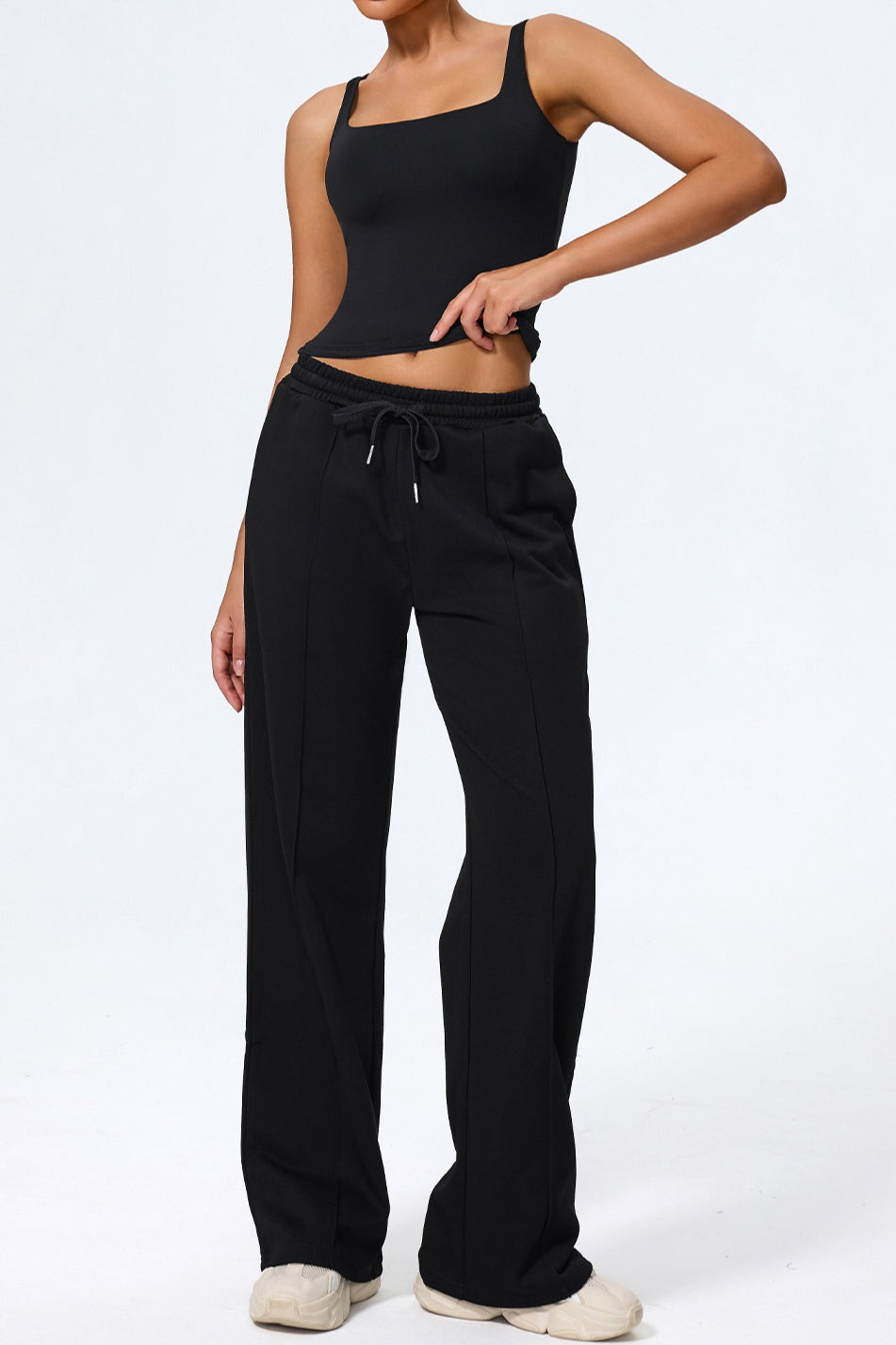 Relaxed Straight Leg High Waist Knit Pants