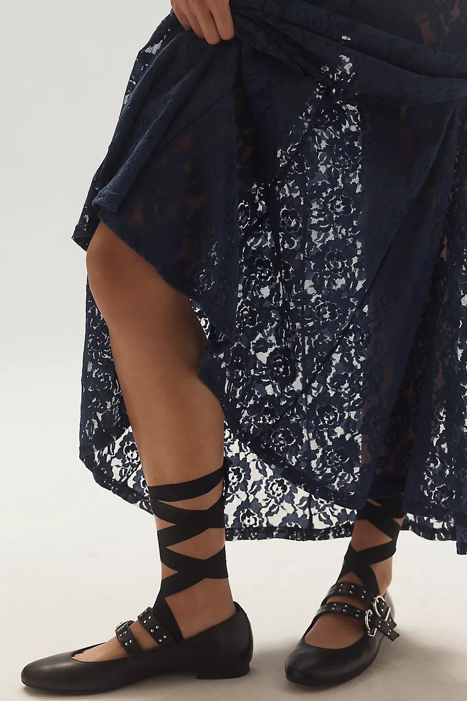 Sheer Embroidered Lace Maxi Skirt