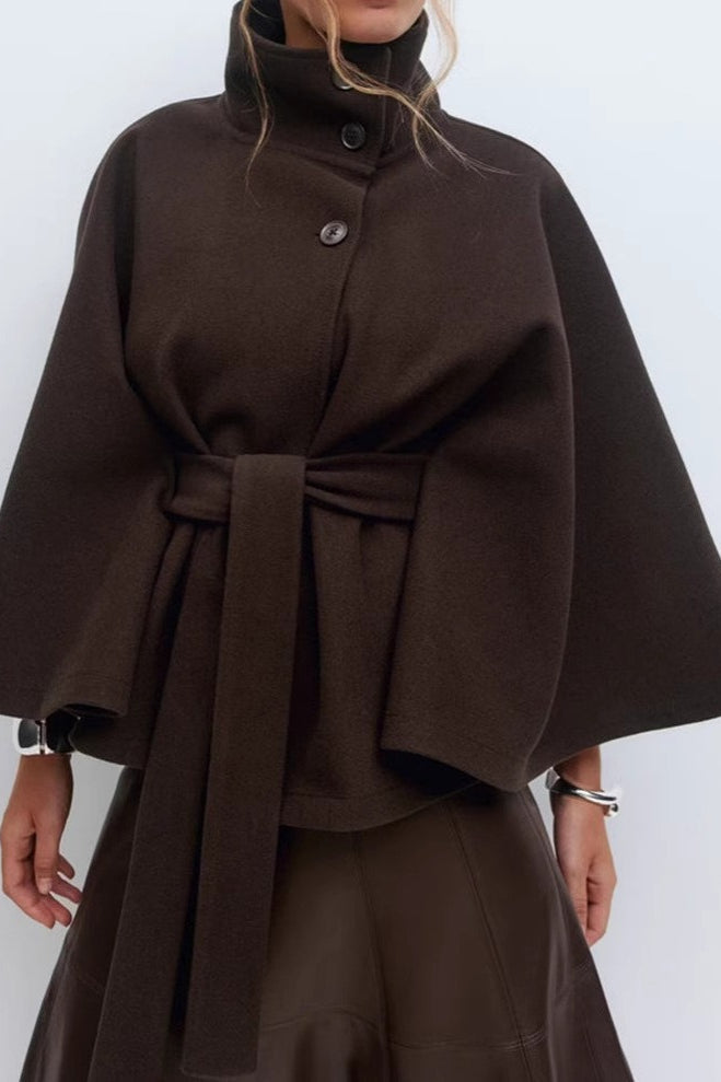 Color Cape Collar Belted Trench Coat