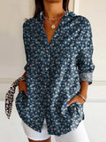 Women's Vintage Floral Art Print Casual Cotton Shirt