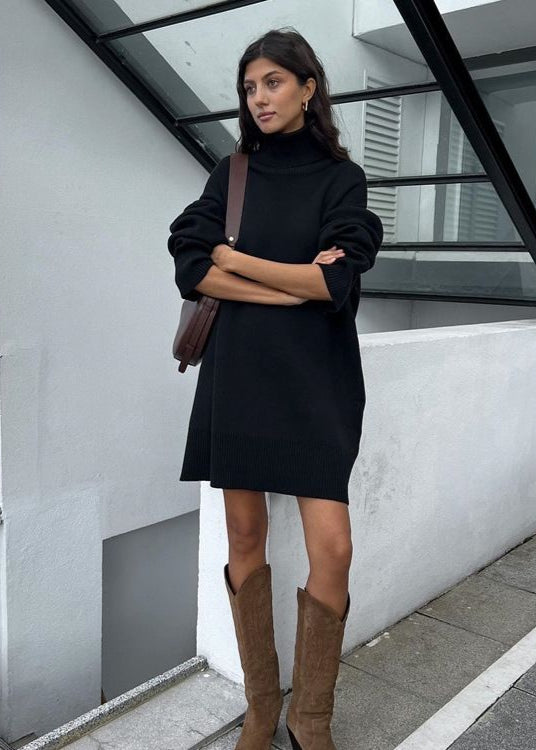 Harper Knit Turtleneck Sweater Dress – Oversized Long Sleeve Pullover
