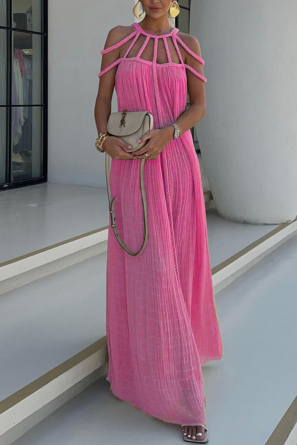Low Key Modern and Exquisite Linen Blend Pleated Woven Cover Long Skirt