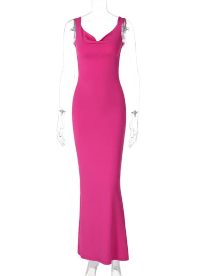 Bow Backless Bodycon Maxi Dress for V Neck Sleeveless Backless Club Party Long Dress New