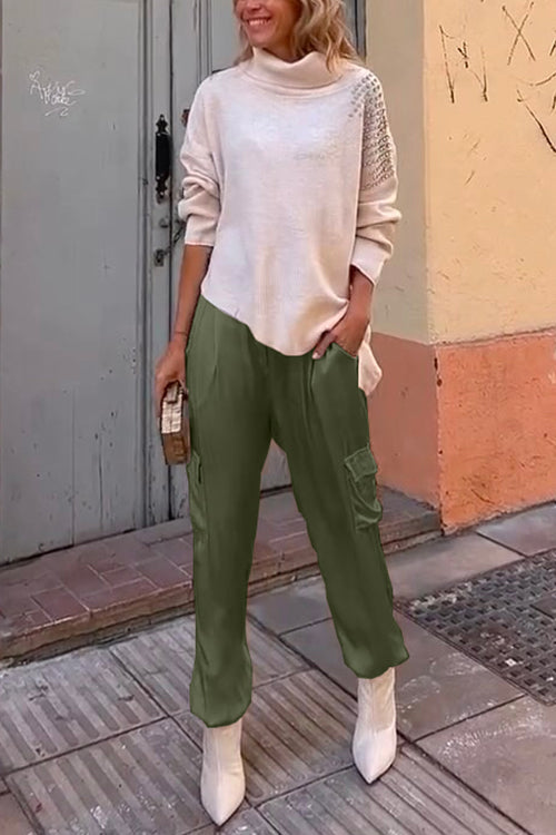 Pocketed Cargo Satin Jogger Pants
