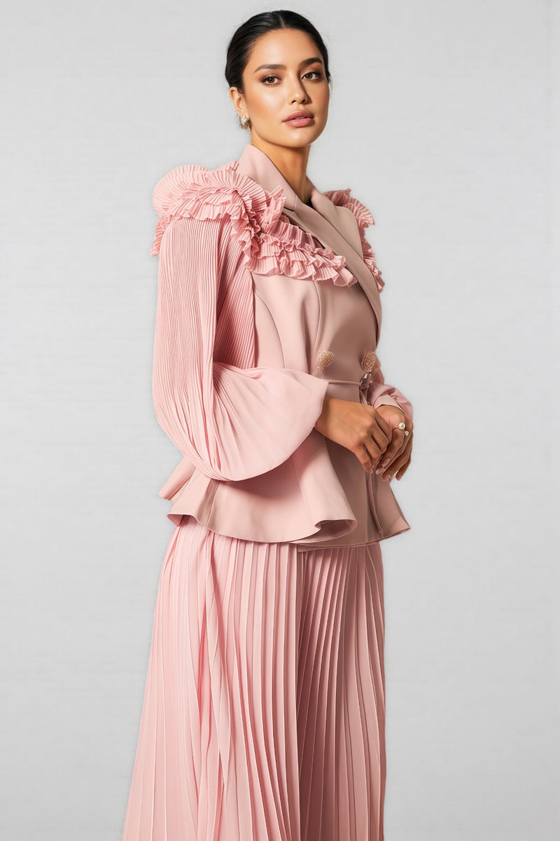 Sorel Double Breasted Pleated Maxi Dress Set
