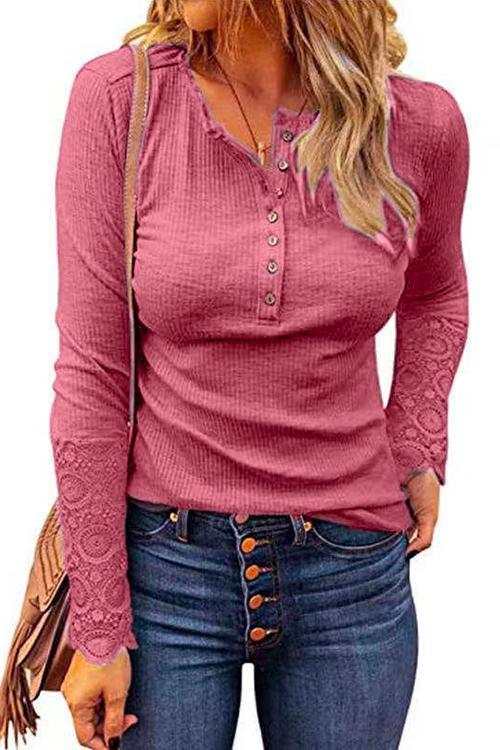 Moxidress Suzanne Lace Splice Long Sleeve Blouses