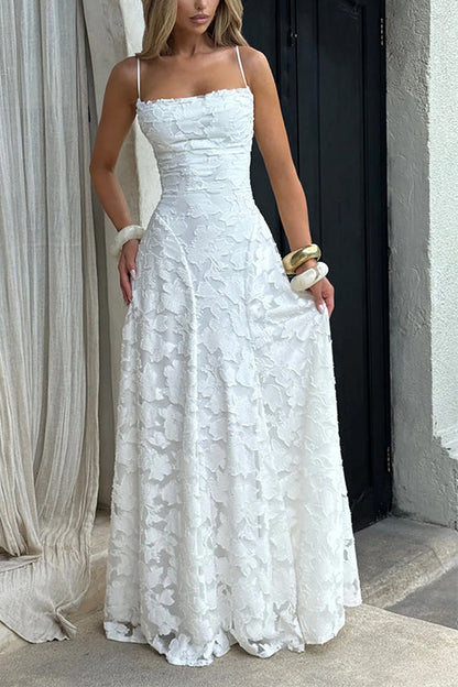 Moxidress Spaghetti Strap Backless Lace-up Jacquard Maxi Dress