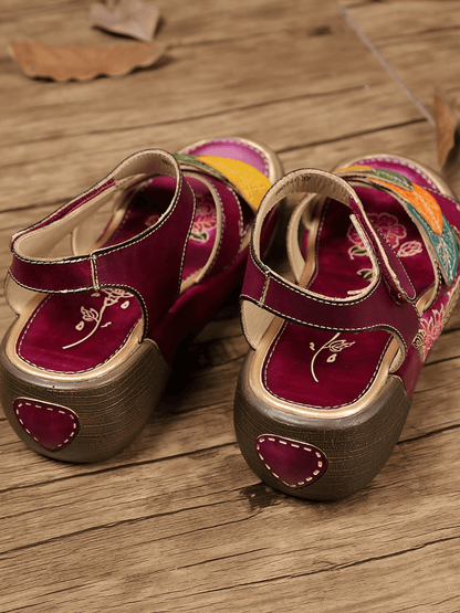 Soffia | Genuine Leather Applique Platform Ankle Strap Sandal