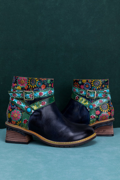 Soffia | Abstract Strap Leather Ankle Boot