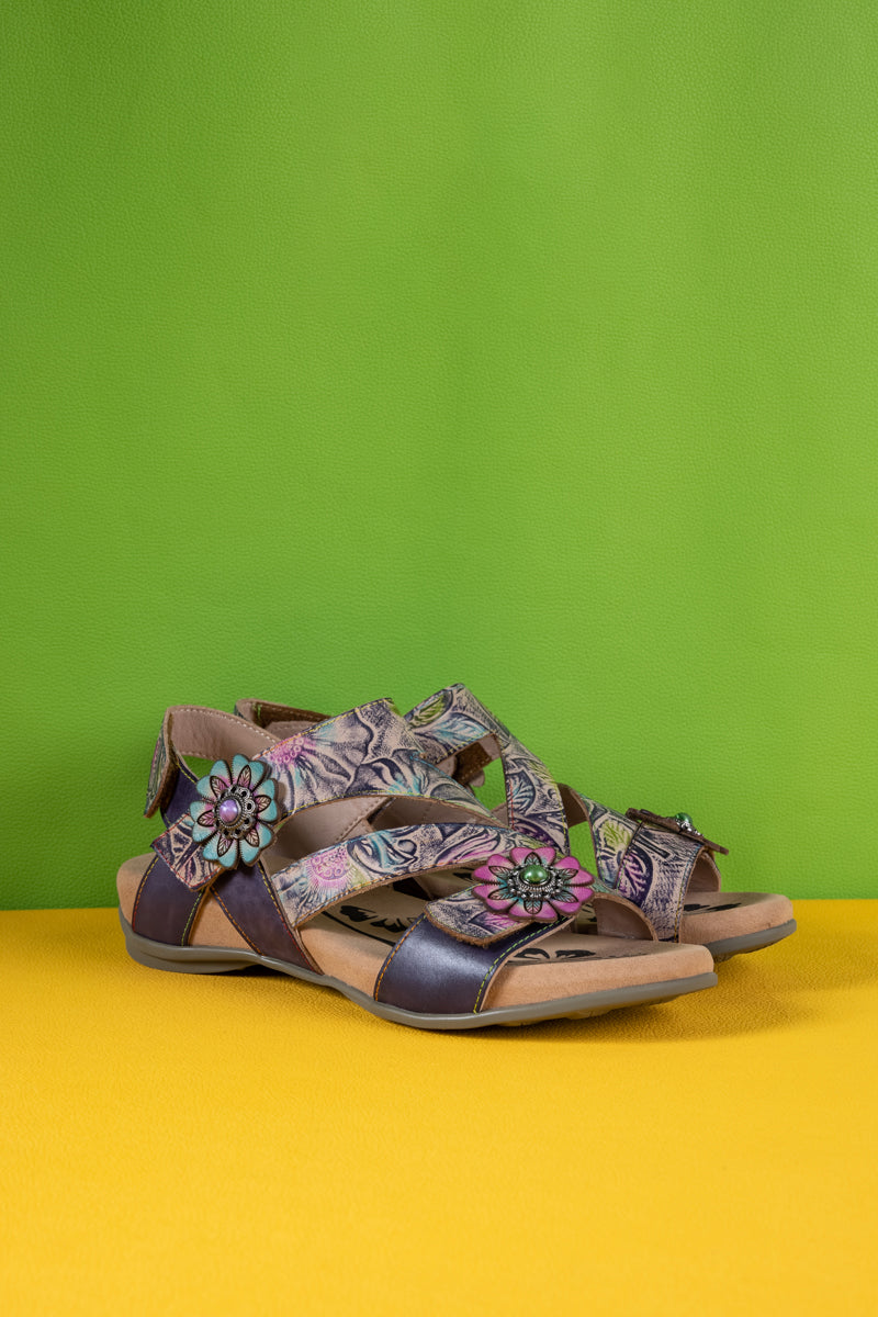Soffia | Celine Abstract Leather Footbed Sandal