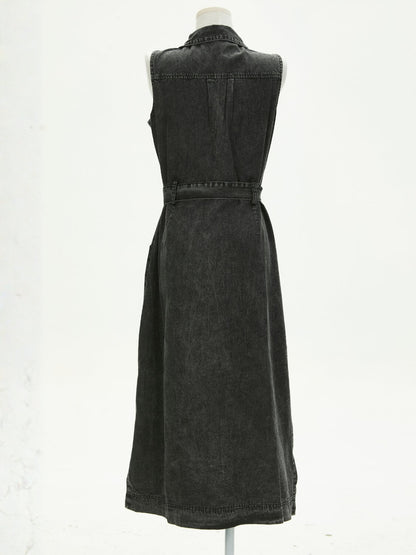 Timko Waist Tie Denim Mini Dress - Black