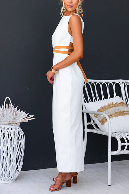Sleeveless Open Back Slit Maxi Dress