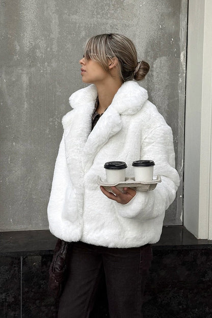 Color Minimalist Fleece Loose Coat