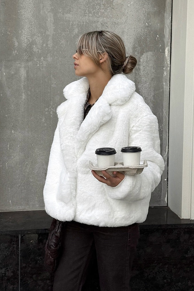 Color Minimalist Fleece Loose Coat