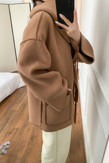 Scarf Collar Tassel Wool Embroidered Coat