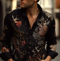 Bohemian Style Plant And Flower Pattern Men's Retro Cotton And Linen Shirt elevenforest