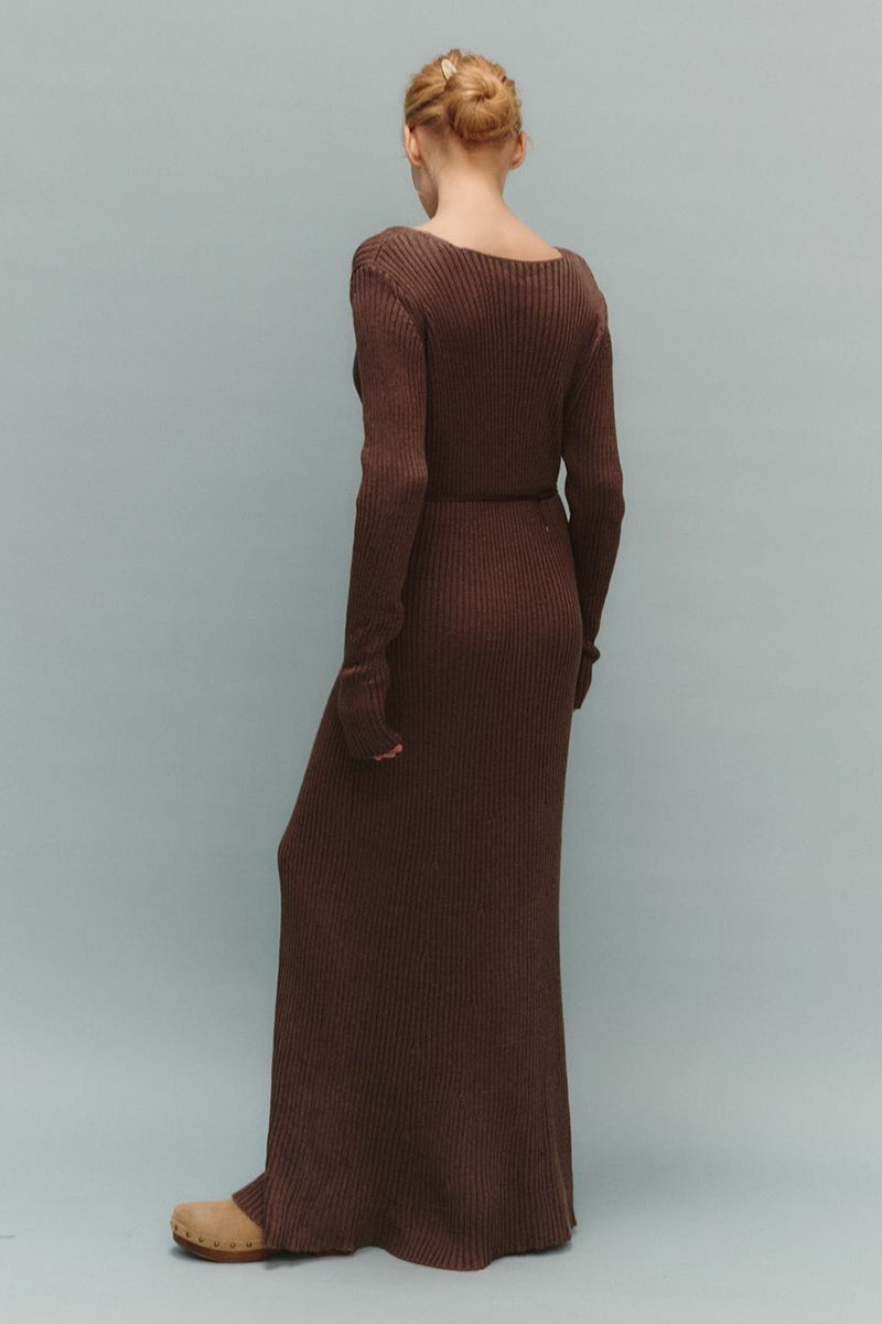 V-neck Long Sleeve Knit Sweater Dress