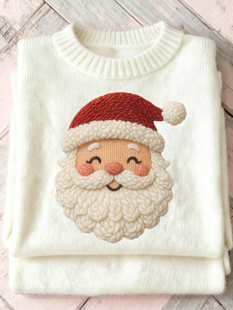 Cute Crochet Santa Claus Embroidered Cozy Knit Sweater artswardrobe