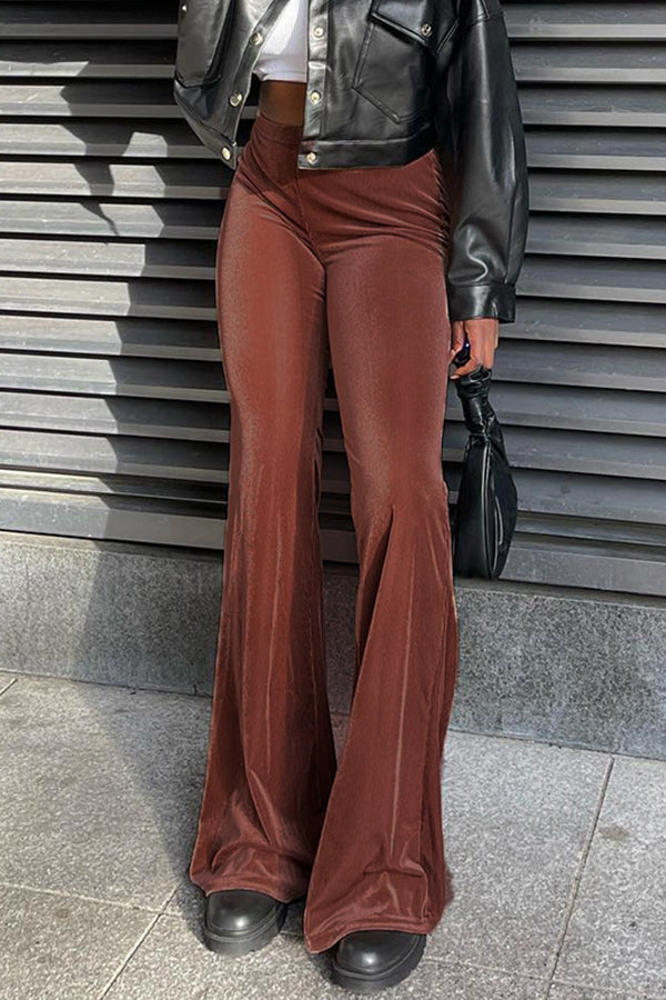Color Velvet Elastic High Waist Slim Bootcut Pants for Pants